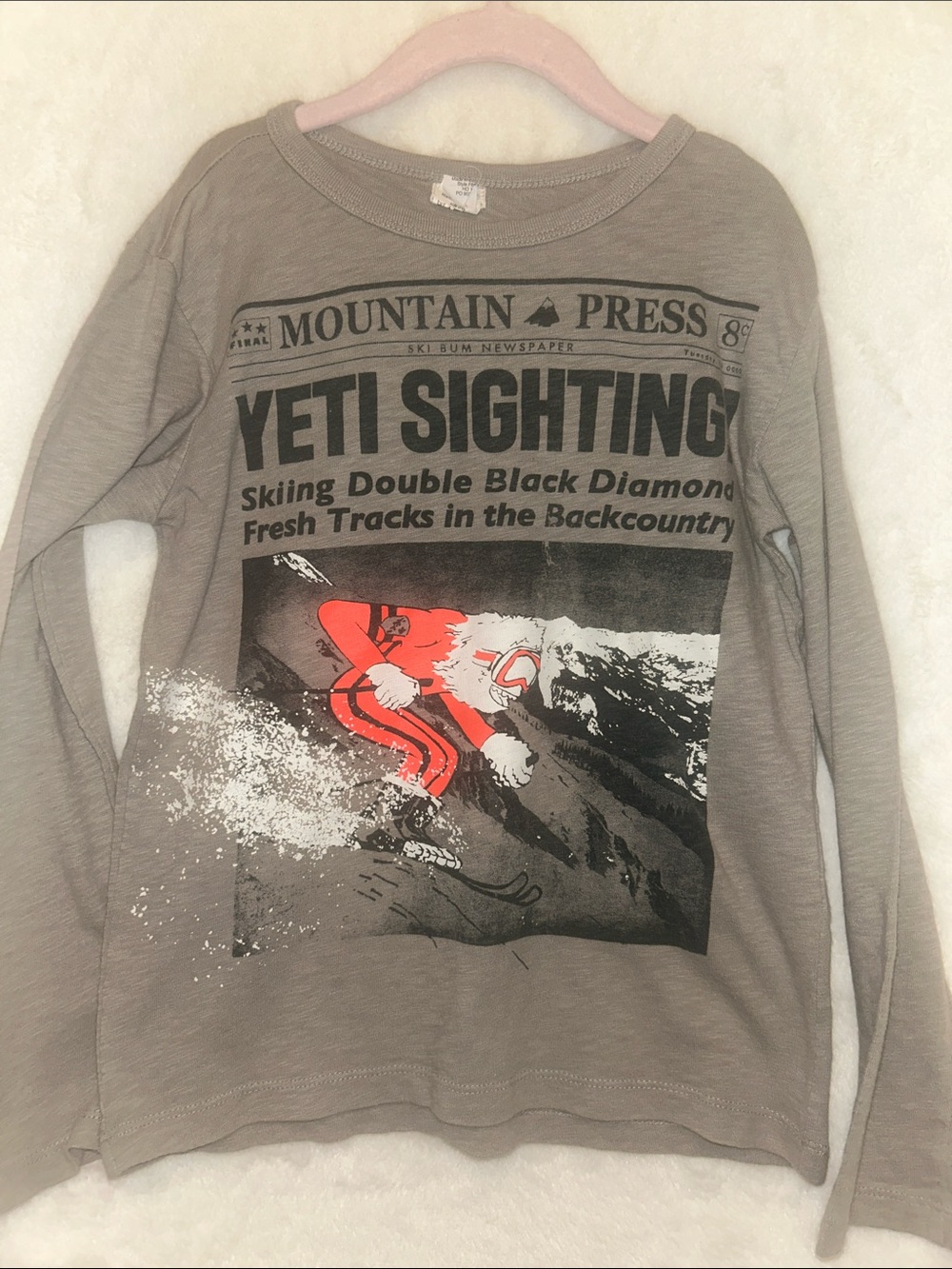 Crewcuts Kid’s 'Yeti Sighting' Graphic long Sleeve T - Gray w/ Orange Accent